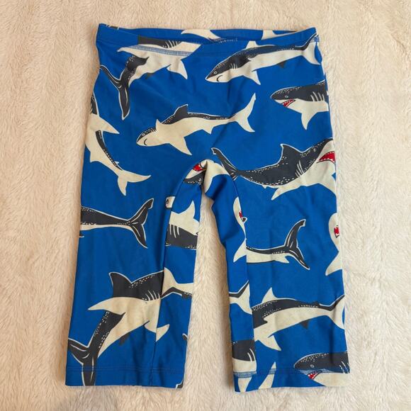 Mini Boden Long Swim Trunks Euro Shorts Jammers Boys 7 8 Blue Shark Print - Picture 1 of 7